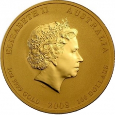 Золотая монета Австралии 100 долларов  "Лунный календарь I- "Год крысы" 2008 год 1 унции, 31,1г.